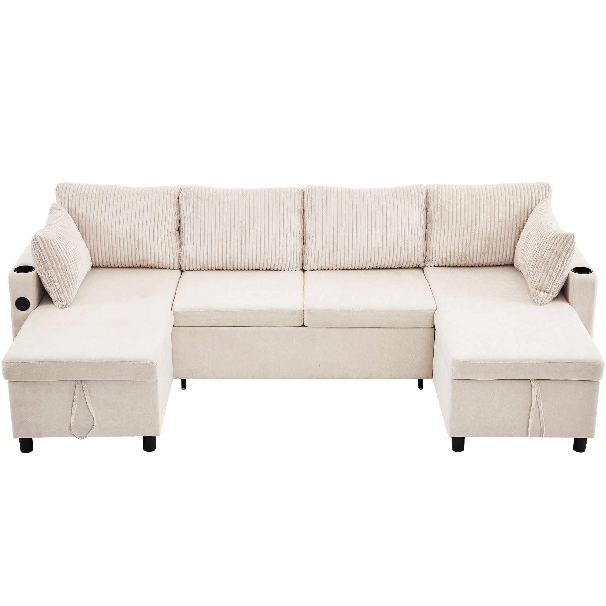 Sectional Sofa Pull Out Sofa Bed Versatile Sofa Sleeper With Large Storage Space, Two USB Ports And Two Cup Holders For Living Room