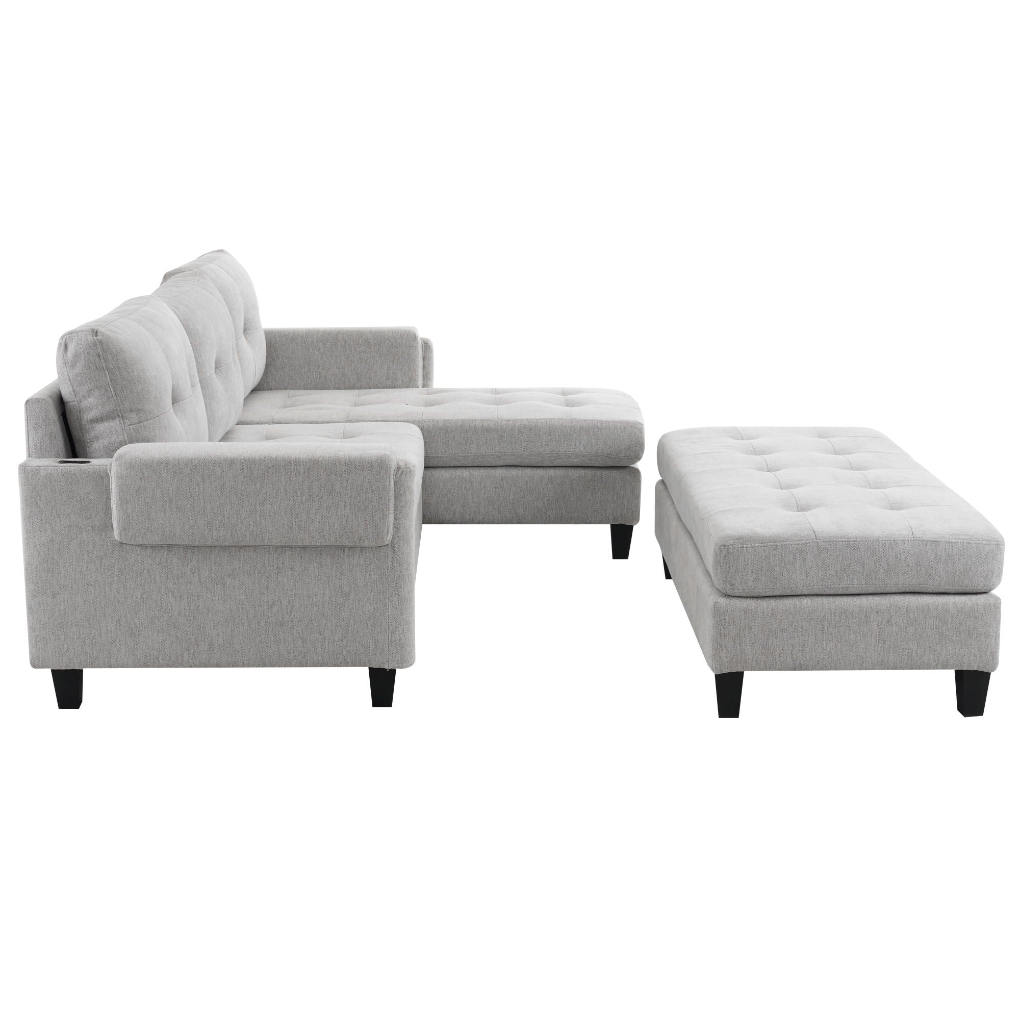 L Shaped Sofa Sectional Couch Sofa Bed With Two USB Ports, A Movable Ottoman And A Reversible Chaise Lounge For Living Room