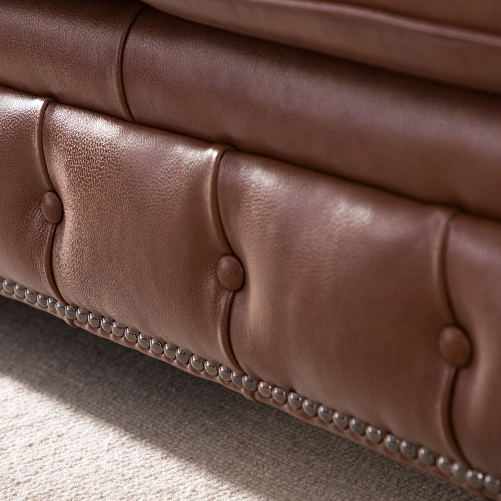 Traditional Tufted Leather Chesterfield Nailhead Sofa