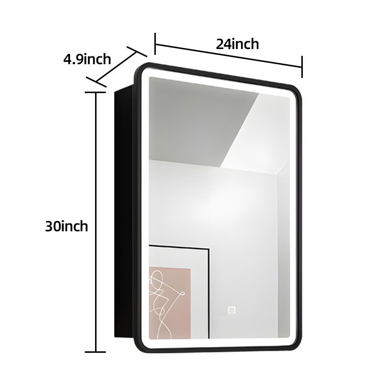 24X30" Led Black Framed Wall Mount Medicine Cabinet With Mirror Anti - Fog Function 3 Colors With Light - Black