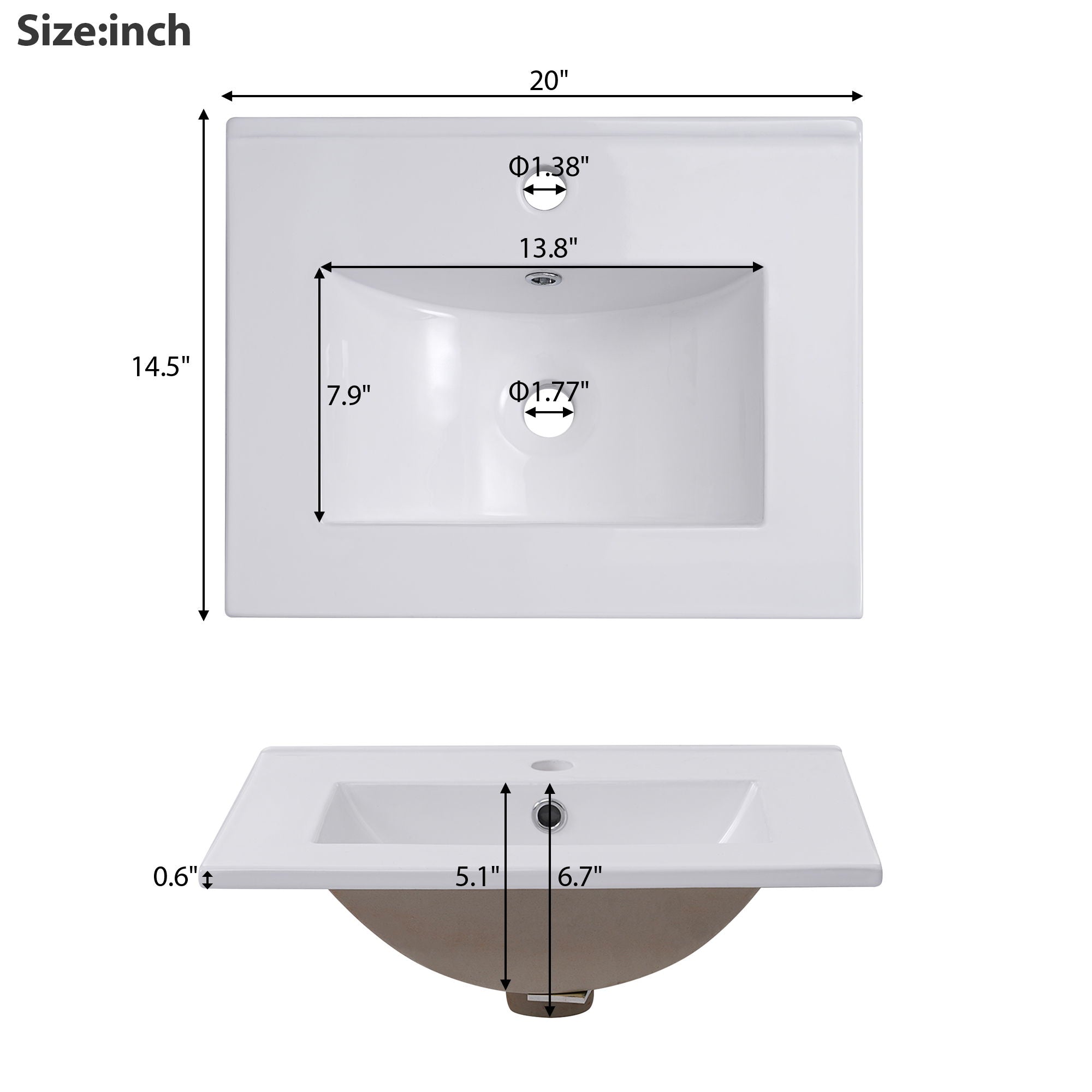 Modern Small Bathroom Vanity Cabinet With Ceramic Basin, Ample Storage, 1 Soft Close Door