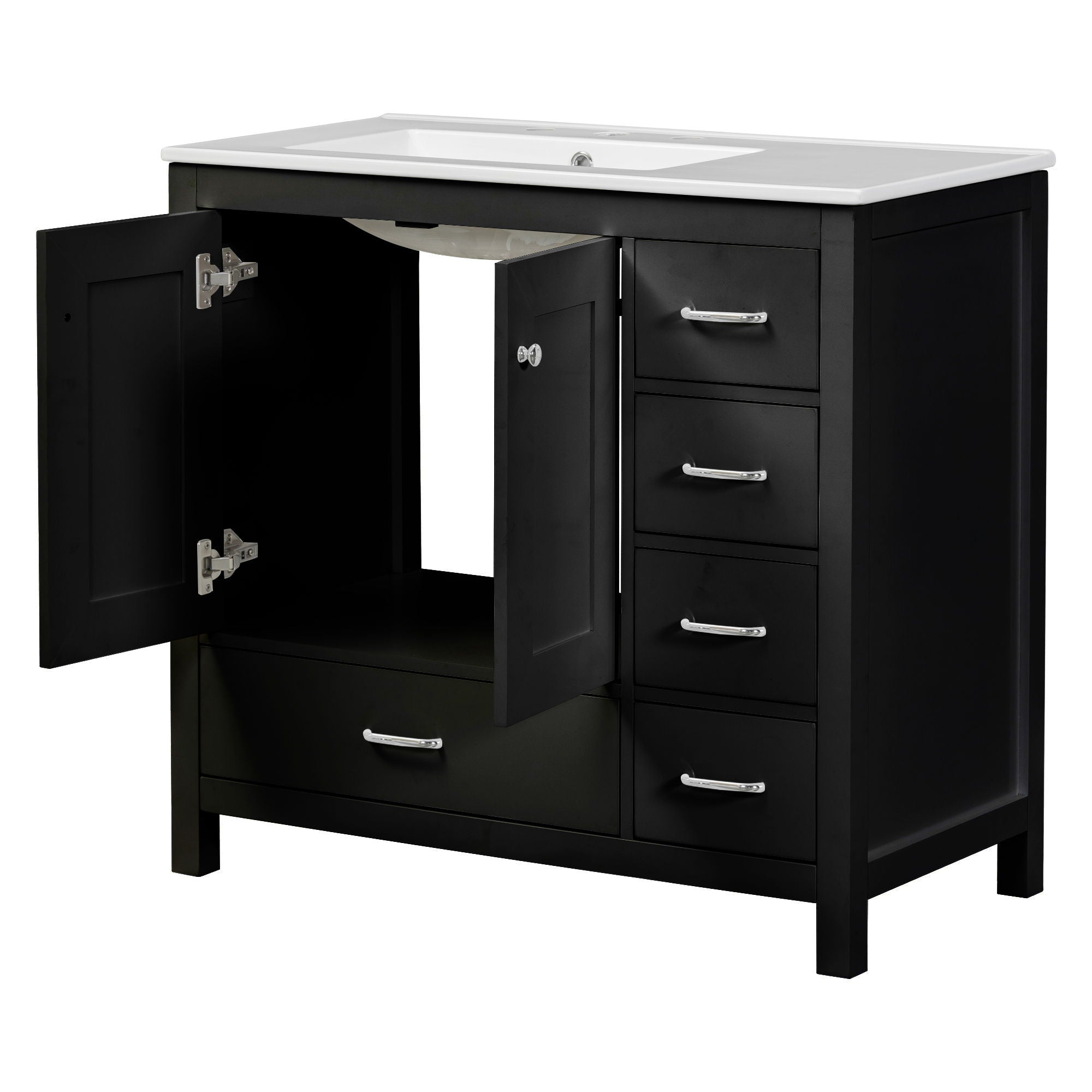 Bathroom Vanity With Ceramic Sink Combo, Abundant Storage Cabinet -2 Soft-Close Doors And 5 Drawers