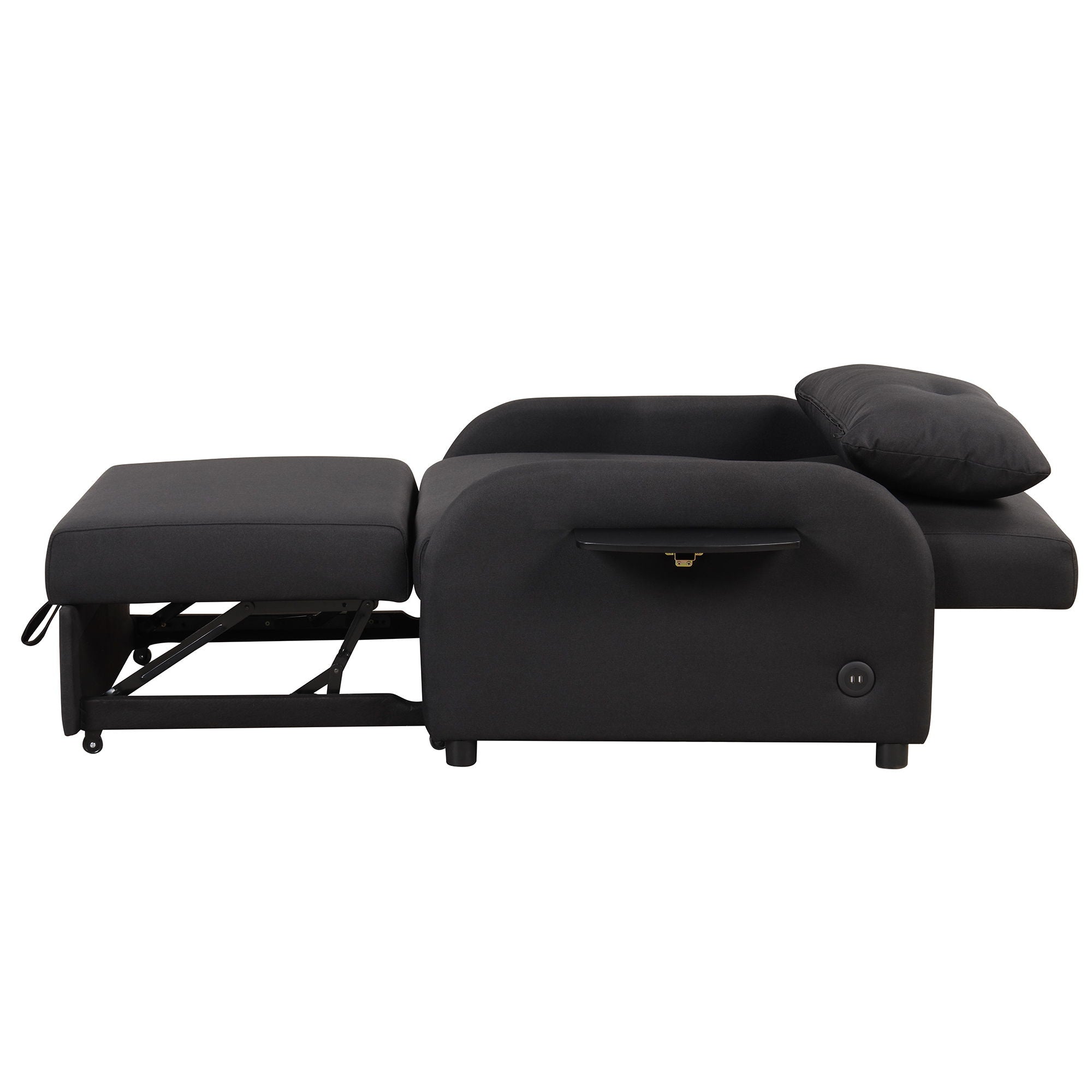 Pull Out Sofa Sleeper 3 In 1 With 2 Wing Table And USB Charge For Nap Line Fabric For Living Room Recreation Room