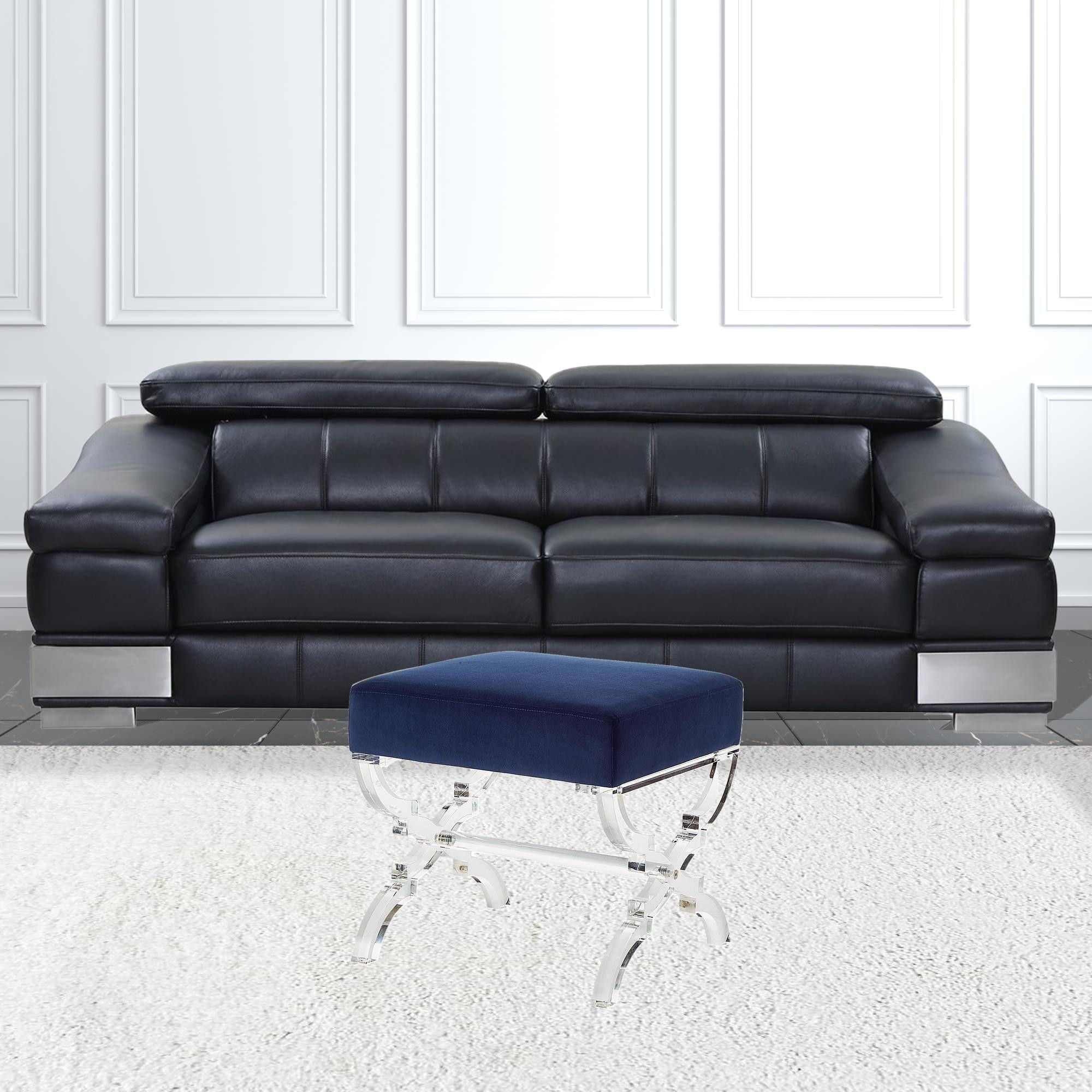 Velvet Ottoman - Navy Blue / Clear