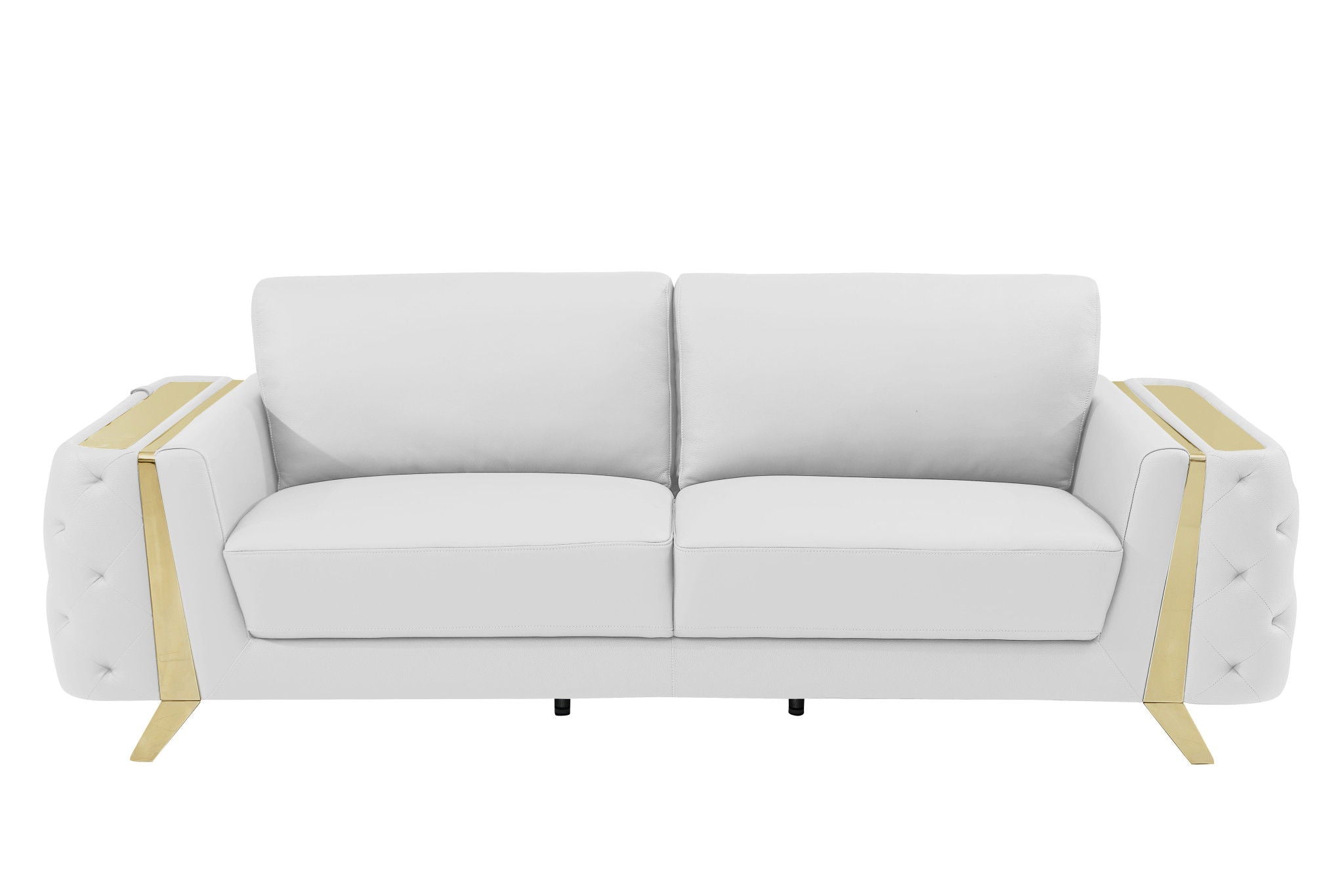 Italian Leather Sofa & Silver Legs - White