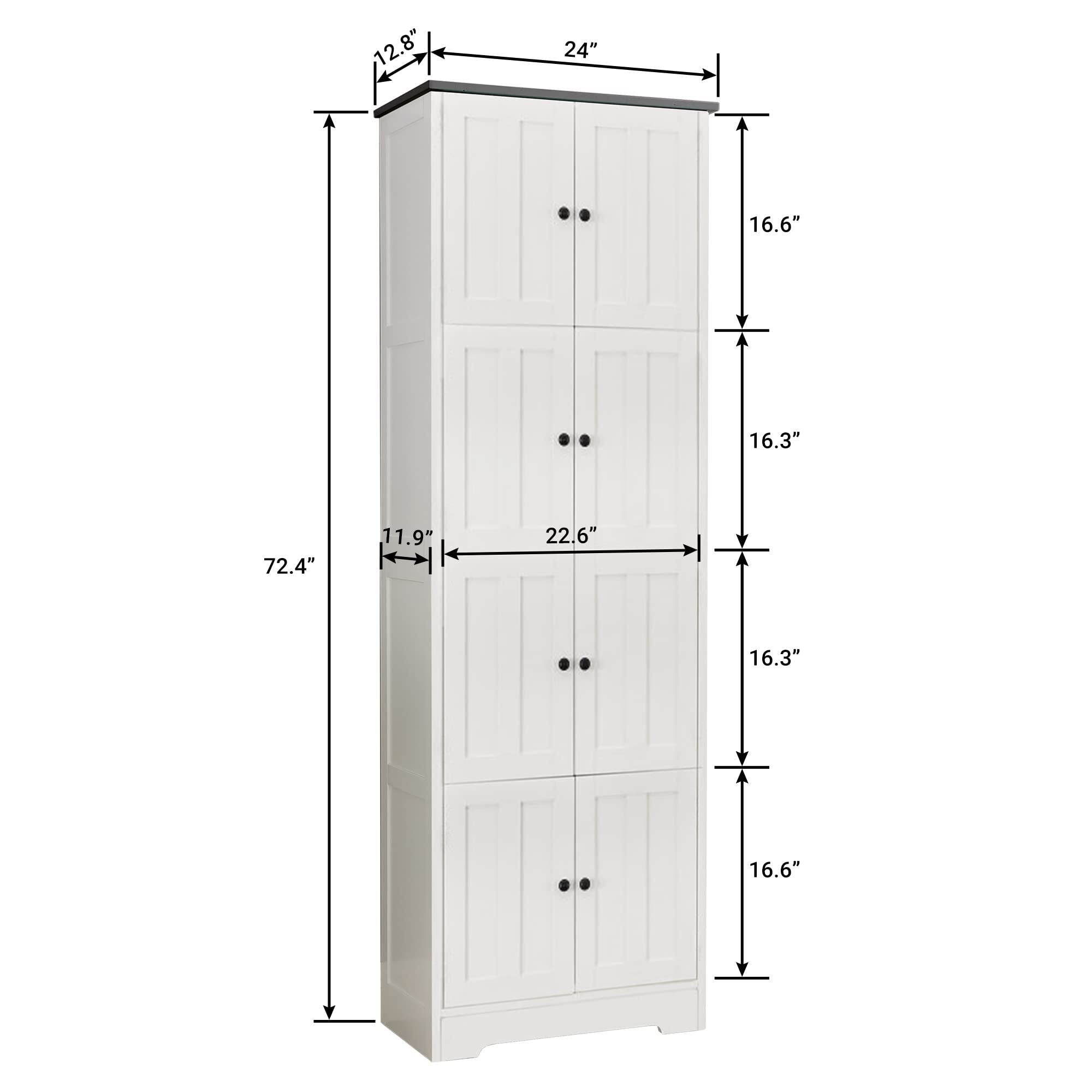 Tall Storage Cabinet With 8 Doors And 4 Shelves, Wall Storage Cabinet For Living Room, Kitchen, Office, Bedroom, Bathroom