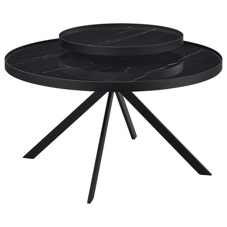 Briggs - Round Marble Printed Glass Top Coffee Table Black by Coaster Fine Furniture | Bel Furniture