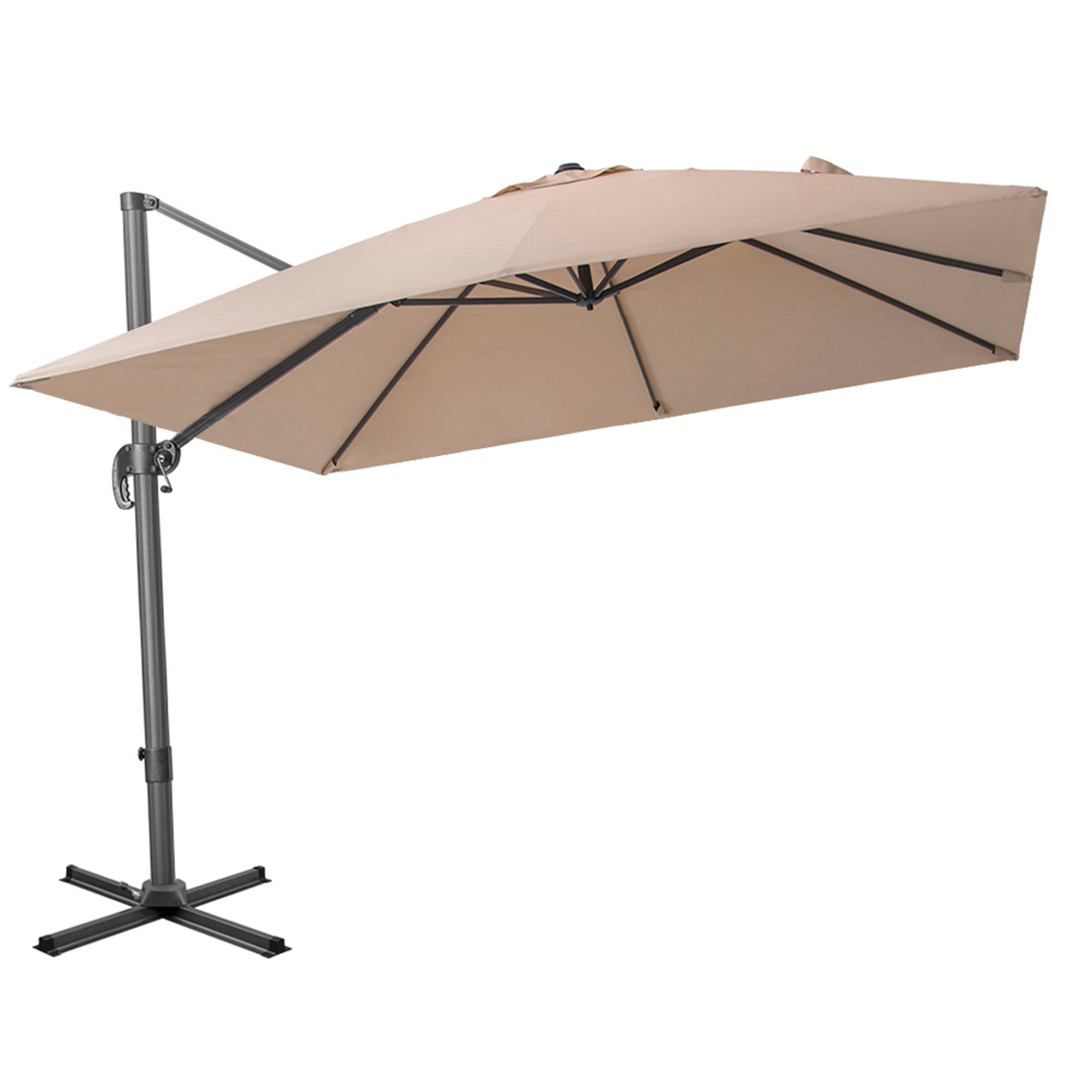 Square Tilt, Cantilever Patio Umbrella With Stand - Tan