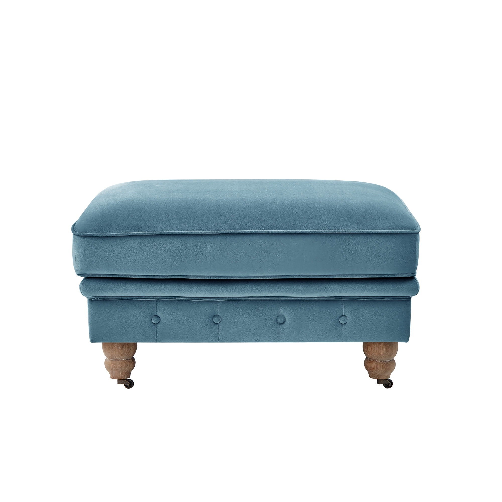 Velvet Rolling Tufted Cocktail Ottoman - Teal Blue / Natural