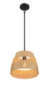 Essence - Single Lights Pendant With Shade - Black / Rattan by Ashcroft Furniture | Bel Furniture