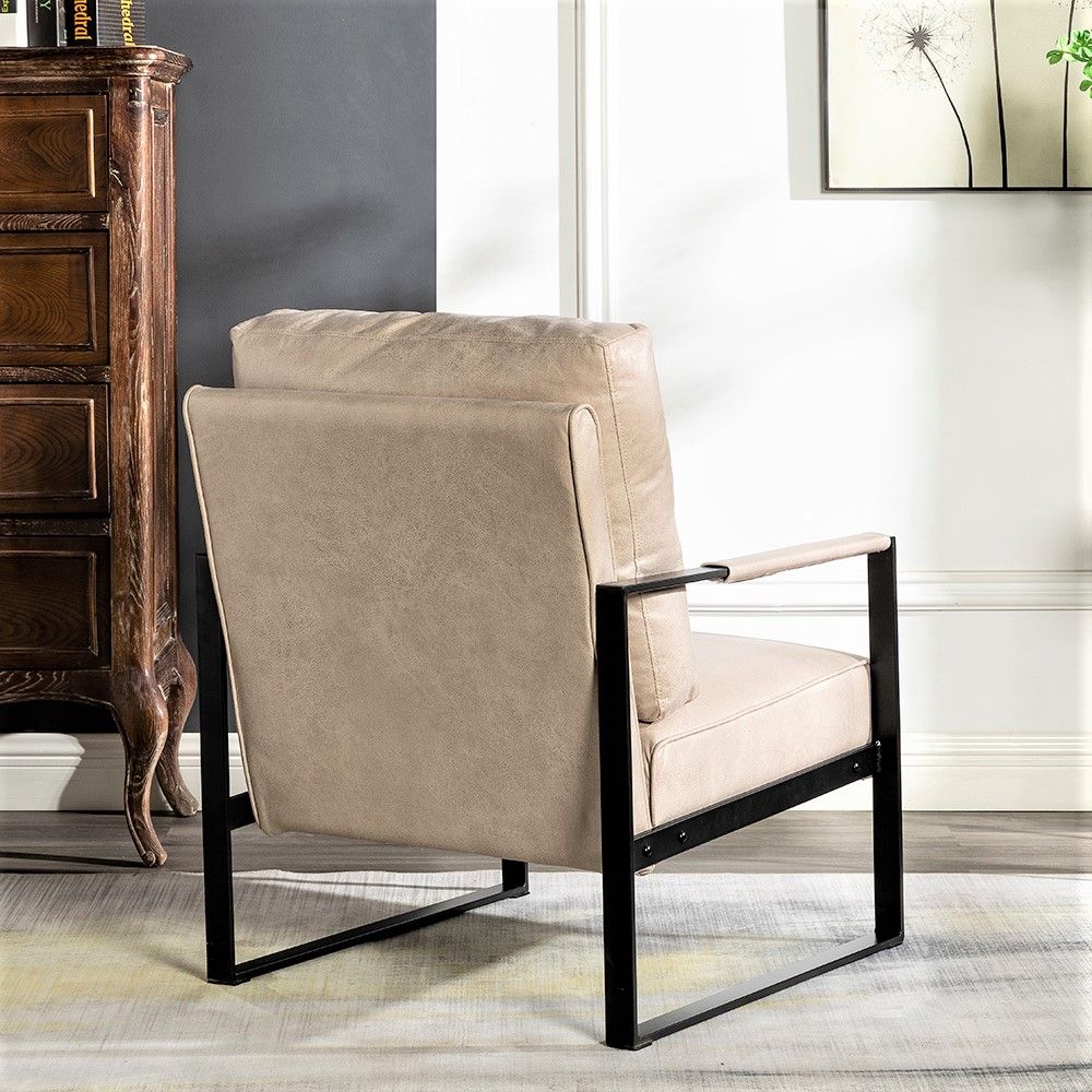 Classic Mid Century Modern Accent Chair With Durable Square Metal Frame, Armchair