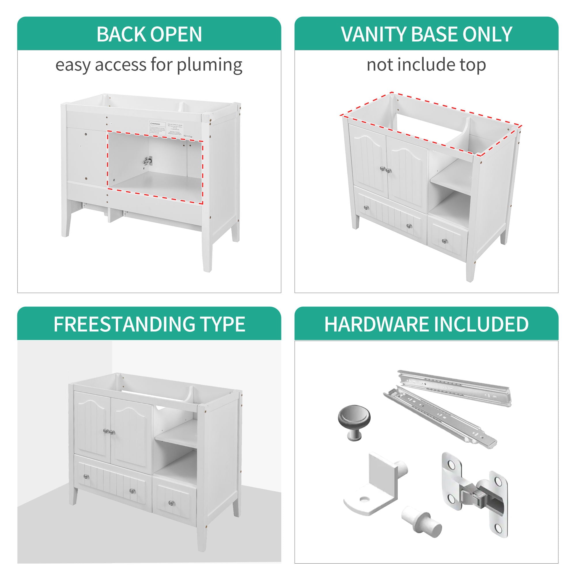 Bathroom Vanity Base Only, Solid Wood Frame And MDF Boards