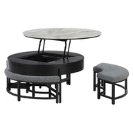 Rounded Storage Coffee Table With 3 Stools