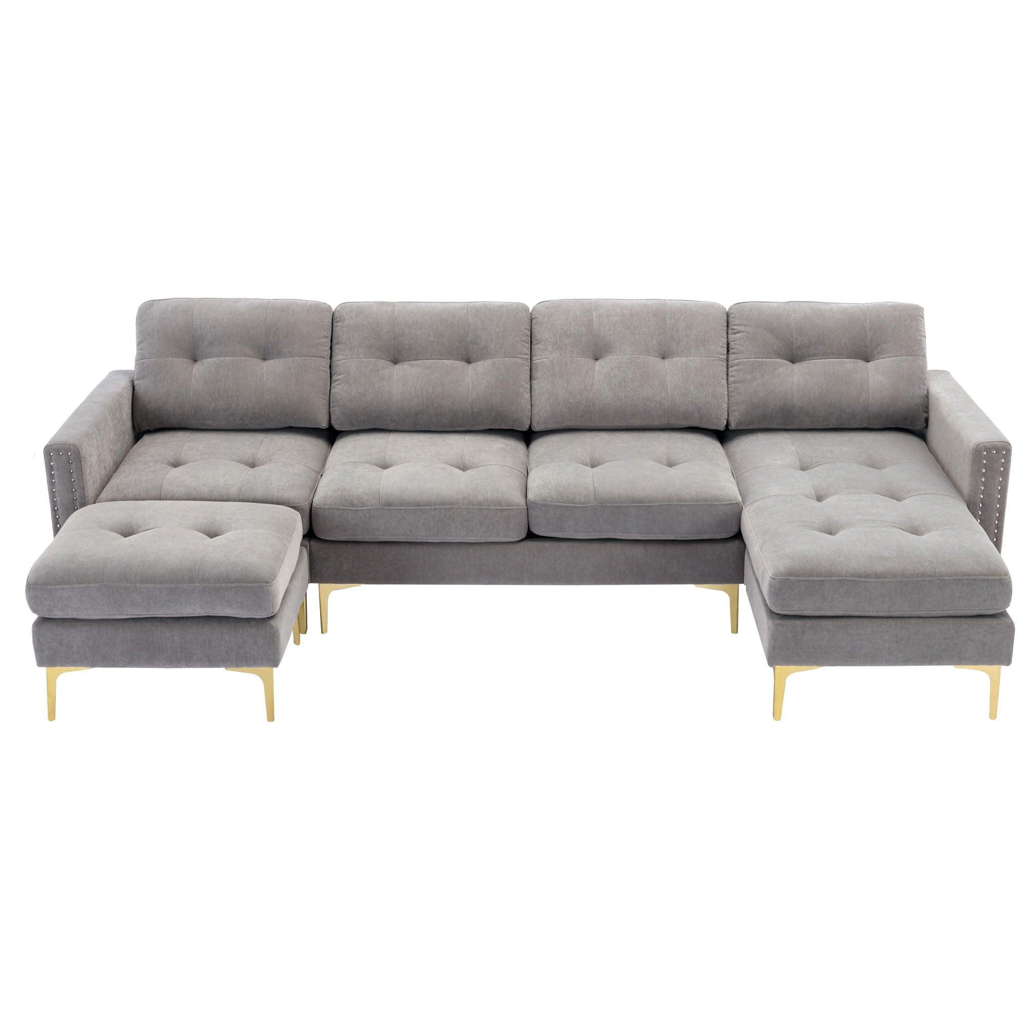 L-Shape Convertible Sectional Sofa Couch With Movable Ottoman For Living Room