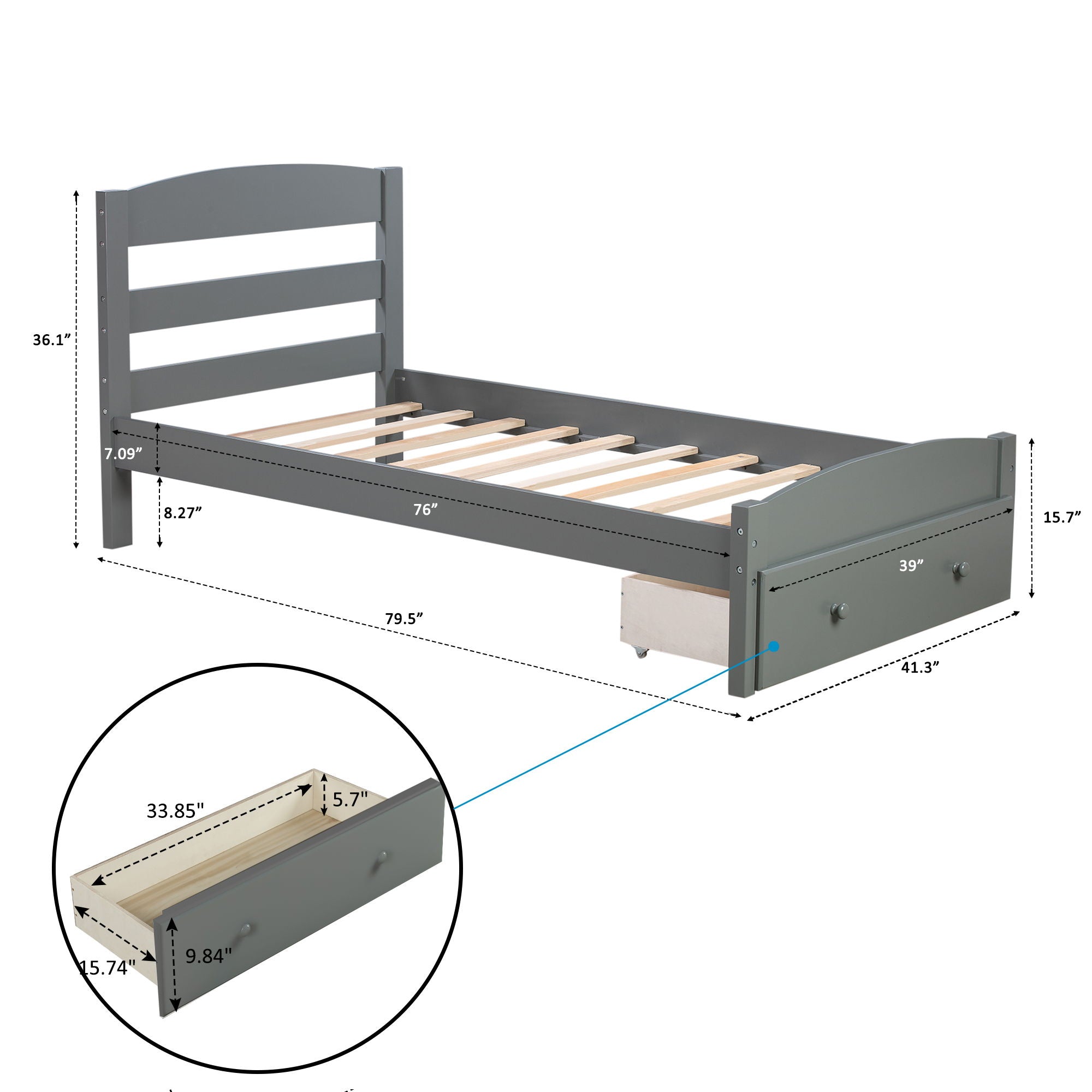 Platform Bed Frame With Storage Drawer And Wood Slat Support No Box Spring Needed