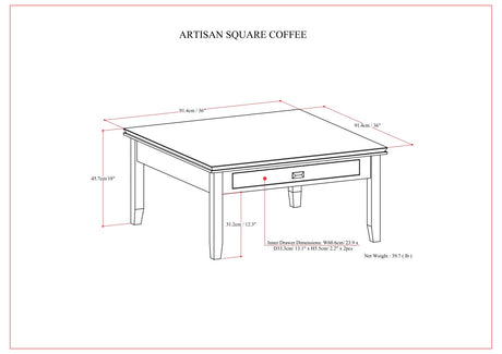 Artisan - Square Coffee Table - Russet Brown by Simpli-Home | Bel Furniture