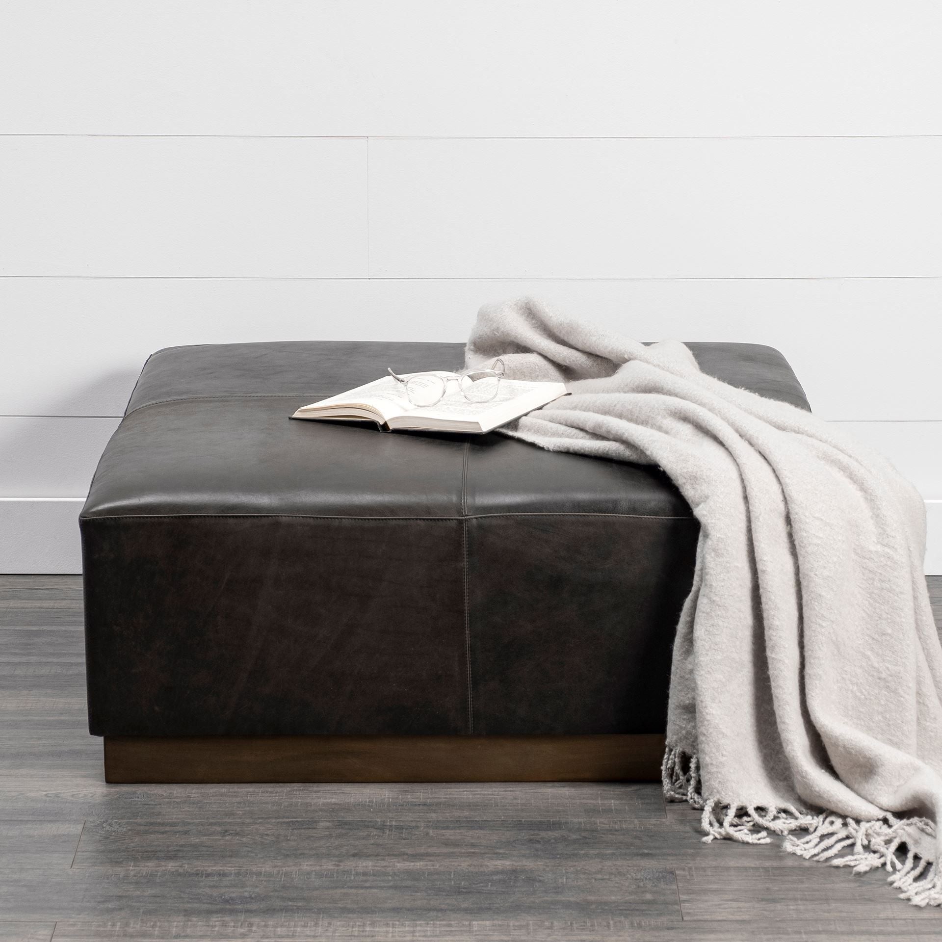 Faux Leather Footstool Ottoman - Black / Brown