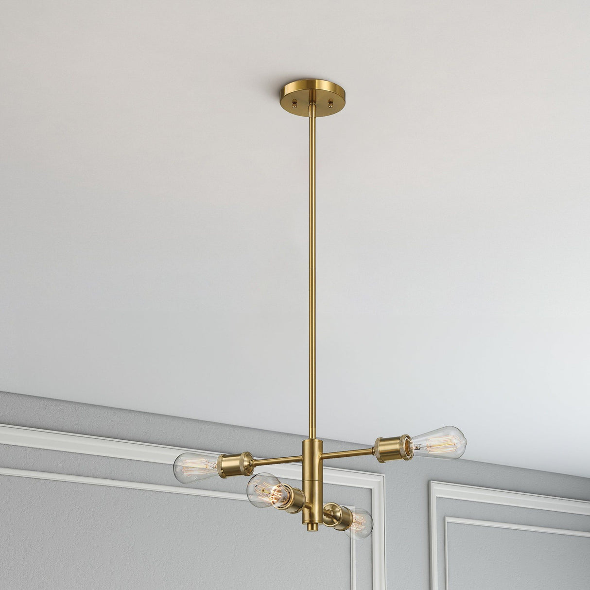 Trellis - 4 Lights Modern Gold Chandelier Vintage Pendant Fixture For Living Room - Clear / Gold