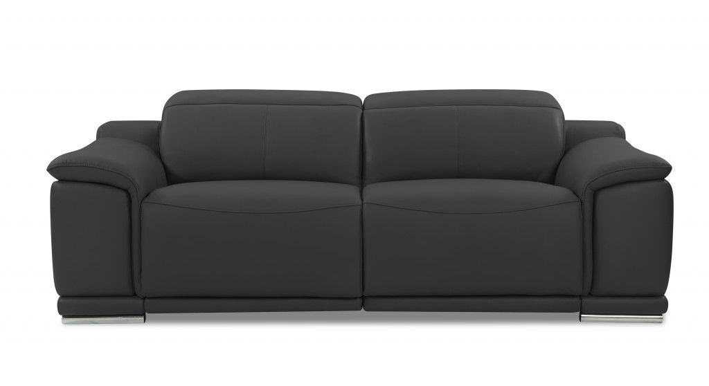 Italian Leather USB Sofa With Silver Legs - Dark Gray