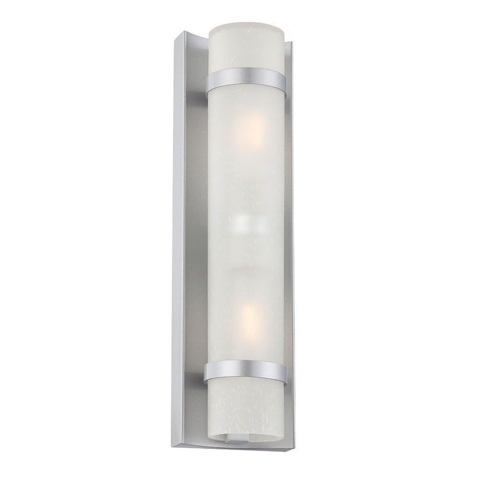 Two Light Brushed Glass Wall Sconce - Silver / White