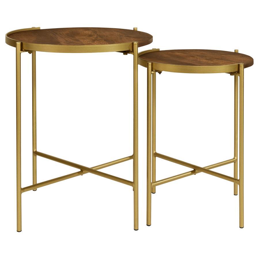 Malka - 2 Piece Round Wood Nesting Table - Dark Brown And Gold by Coaster Fine Furniture | Bel Furniture