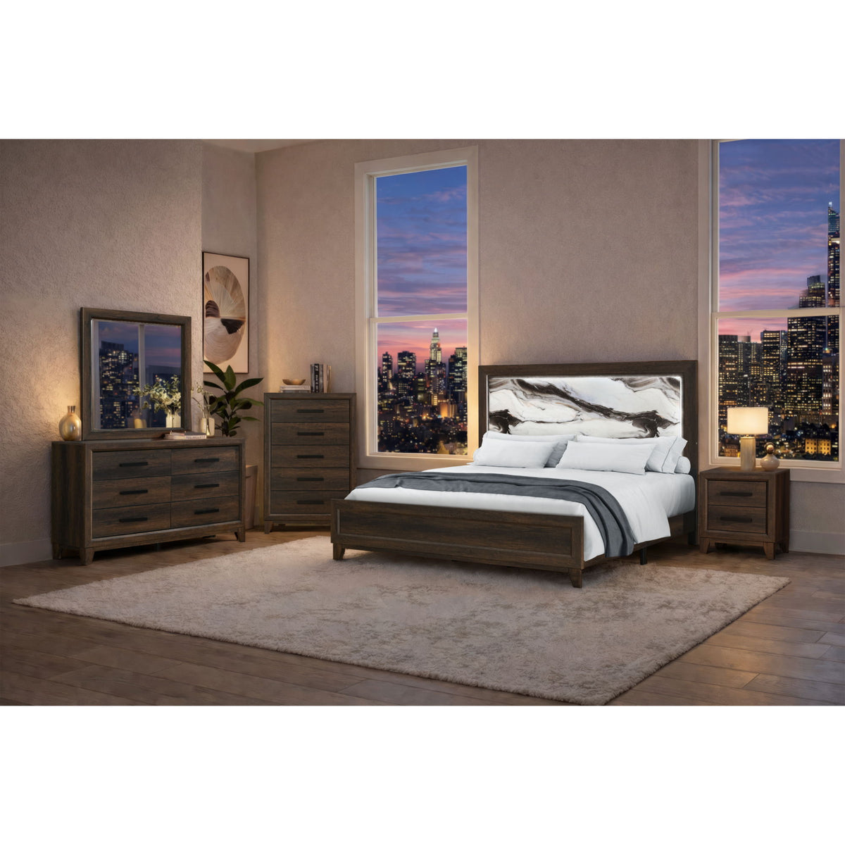 Harry - 5 Piece Bedroom Set With LED