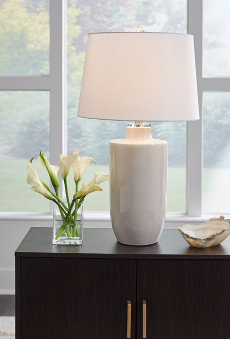 Cylener - Off White - Ceramic Table Lamp by Ashley Furniture | Bel Furniture