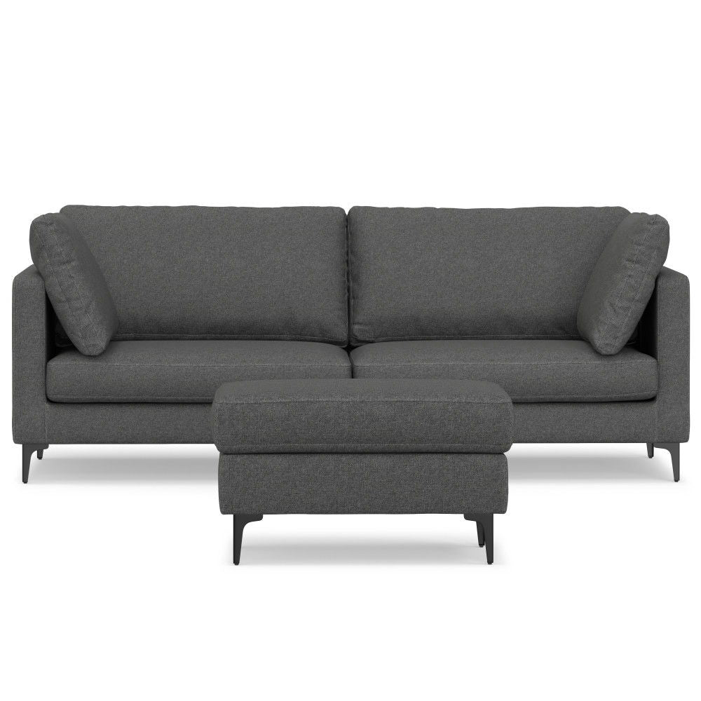 Ava - Mid Century Sofa With Ottoman Set Dark Gray 38"W x 90"D x 34"H by Simpli-Home | Bel Furniture