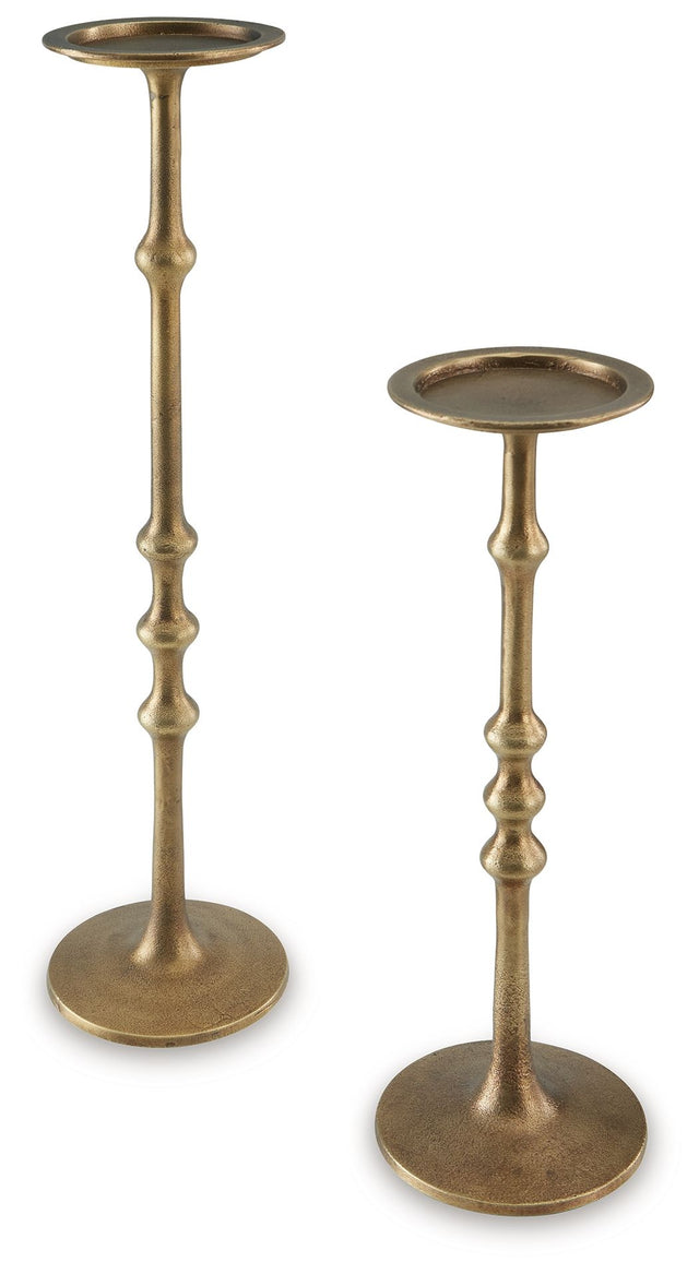 Larwick - Antique Brass Finish - Candle Holder Set (Set of 2) by Signature Design by Ashley® | Bel Furniture
