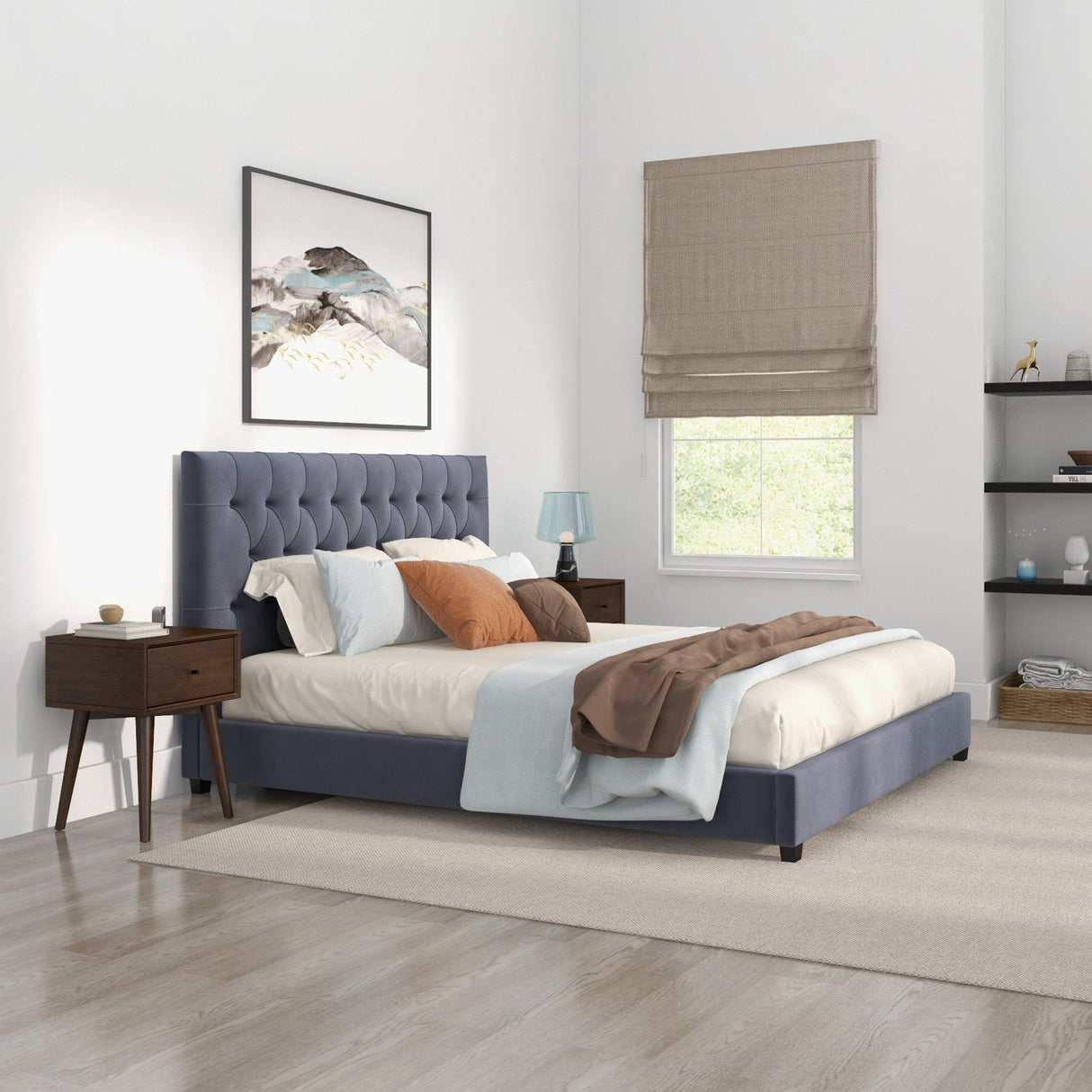 Donald - Mid-Century Modern Upholstered Platform Bed