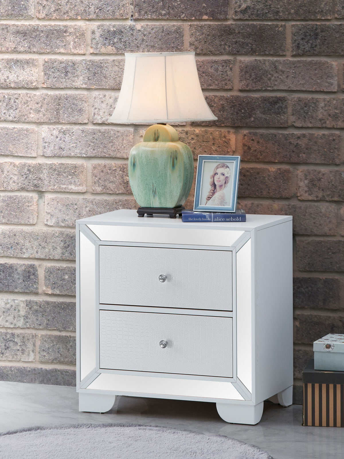 Contemporary Nightstand Silver Champagne Particle Board
