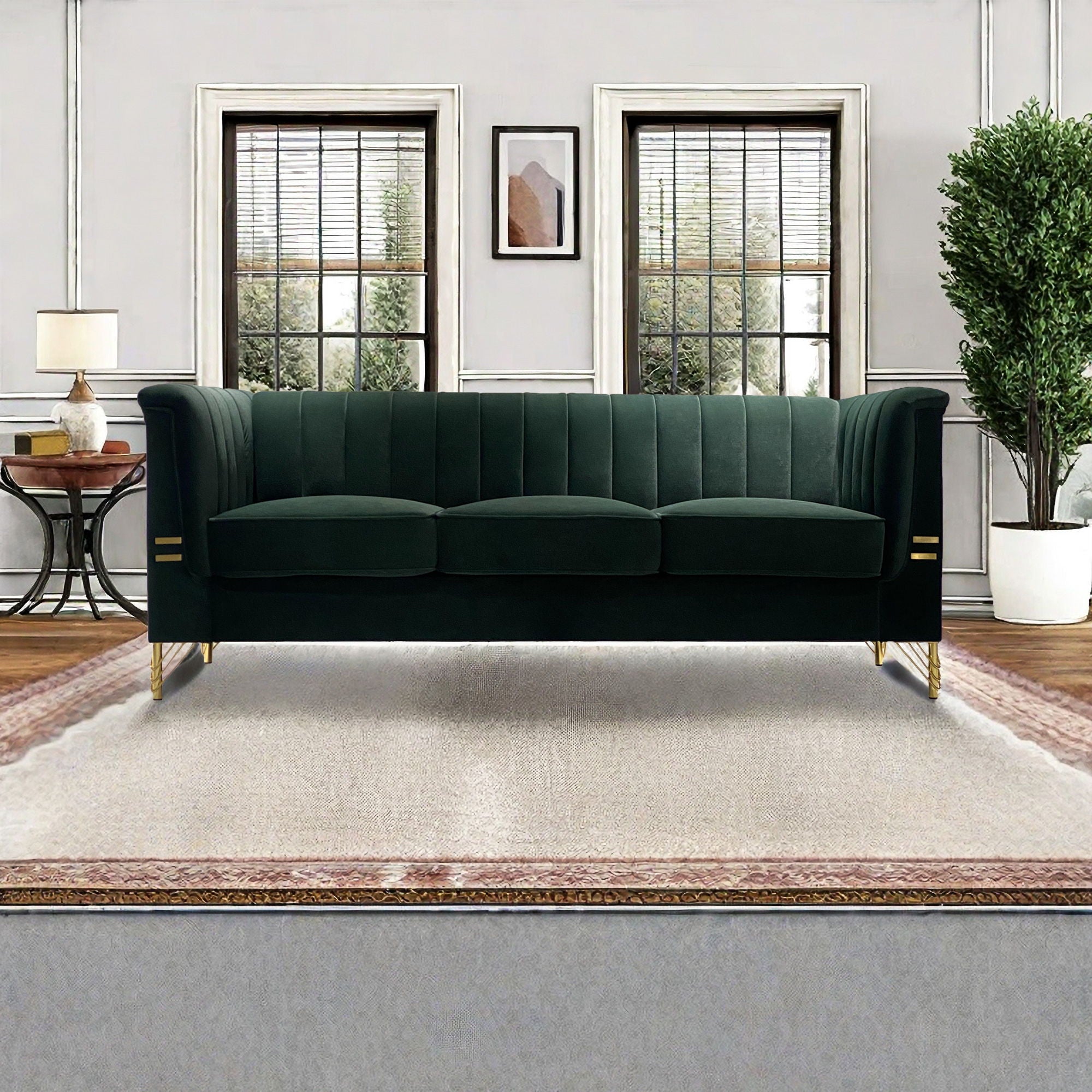 Modern Chenille Sofa, Upholstered Couch With Bolster Armrest, 3-Seat Sofa For Living Room, Bedroom, Office, Apartment, Dorm