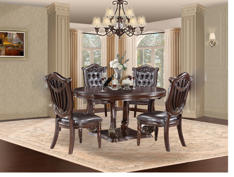 Grand-Cherry 5 Piece Round Dining Room Set by Mollai Collections | Bel Furniture