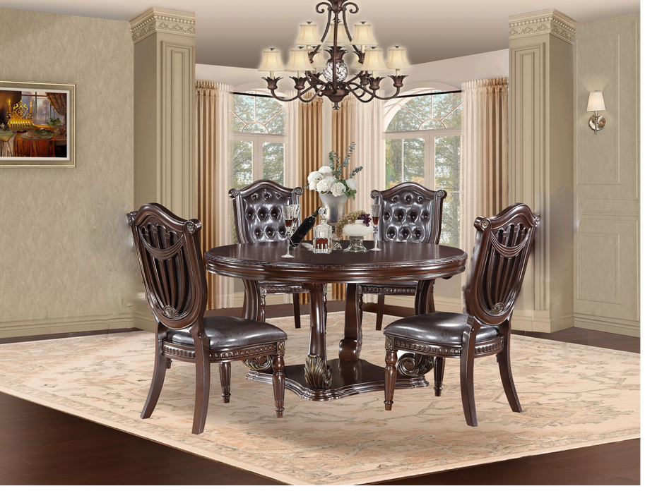 Grand-Cherry 5 Piece Round Dining Room Set