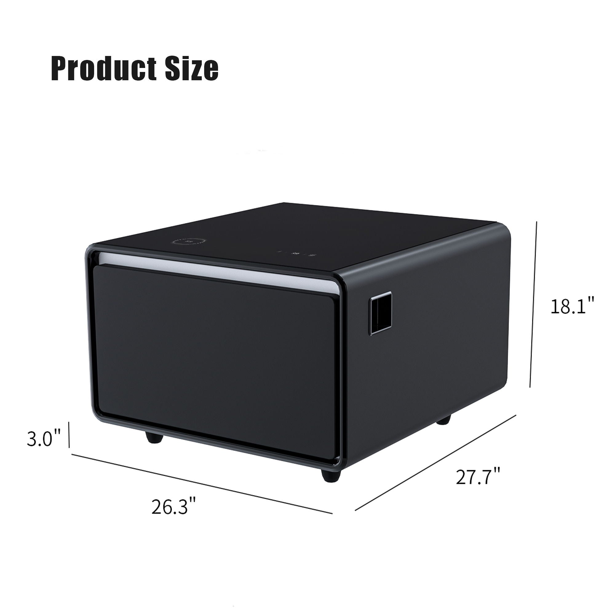 Modern Smart Side Table With Built-In Fridge, Wireless Charging, Temperature Control, Power Socket, USB Ports, Outlet Protection, Induction Light