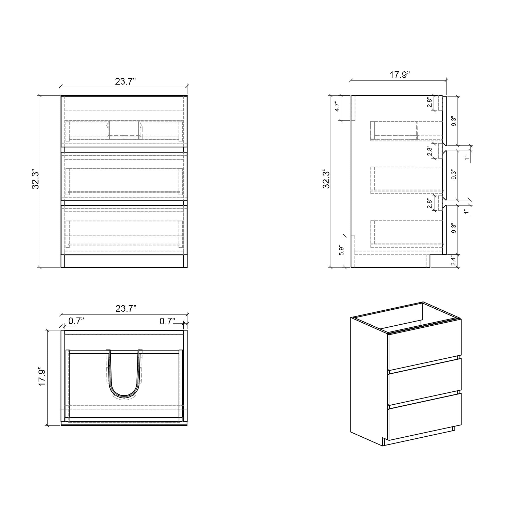 Alice - Bathroom Vanity With Large Storage Freestanding Bathroom Vanity, Sink For Modern Bathroom, One-Piece Sink Basin Without Drain And Faucet