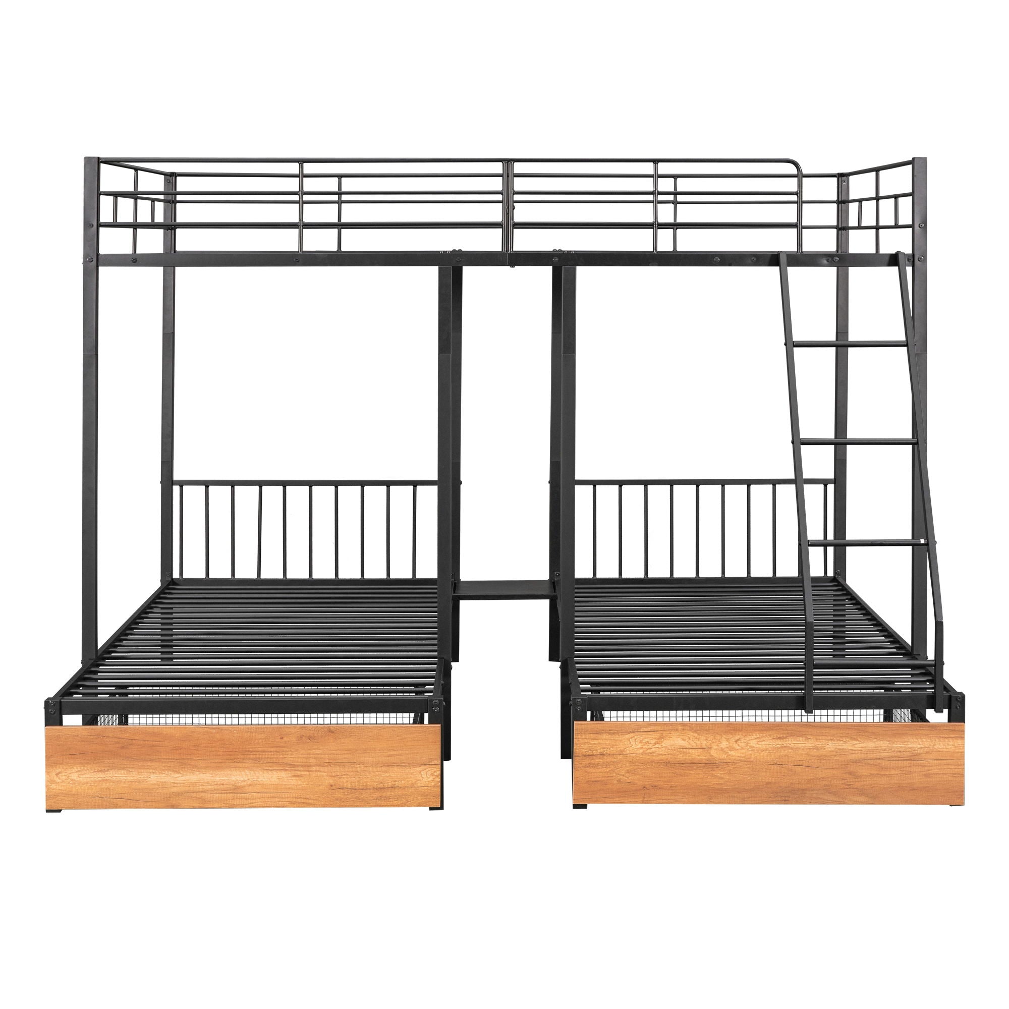 Bunk Bed, Metal Triple Bunk Bed With Drawers And Guardrails