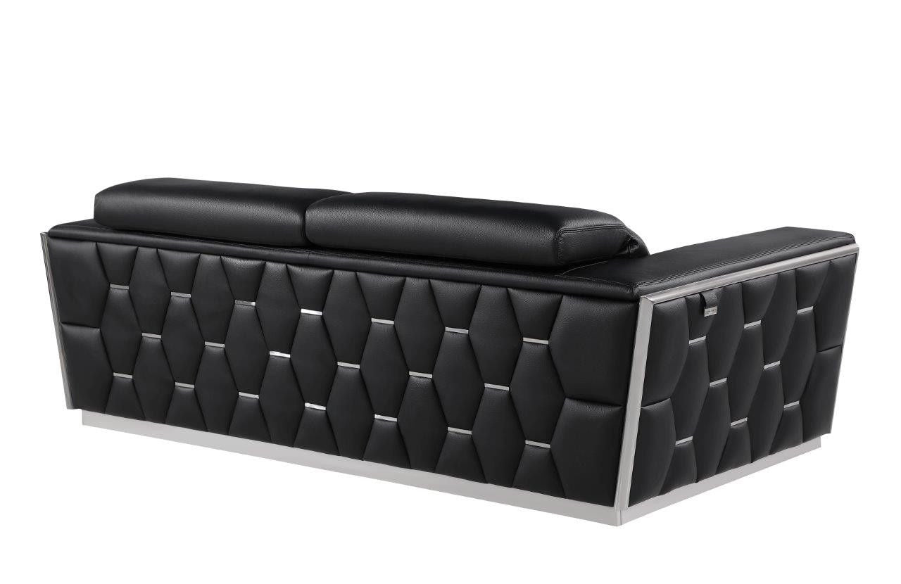 Leather Sofa - Black / Silver