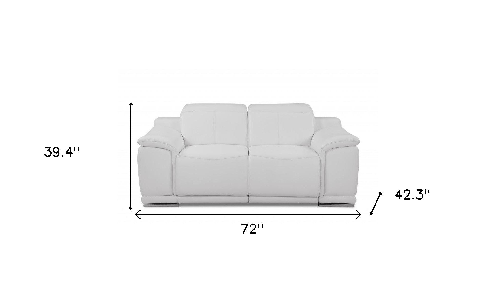 Italian Leather, Power Reclining Loveseat - White / Silver