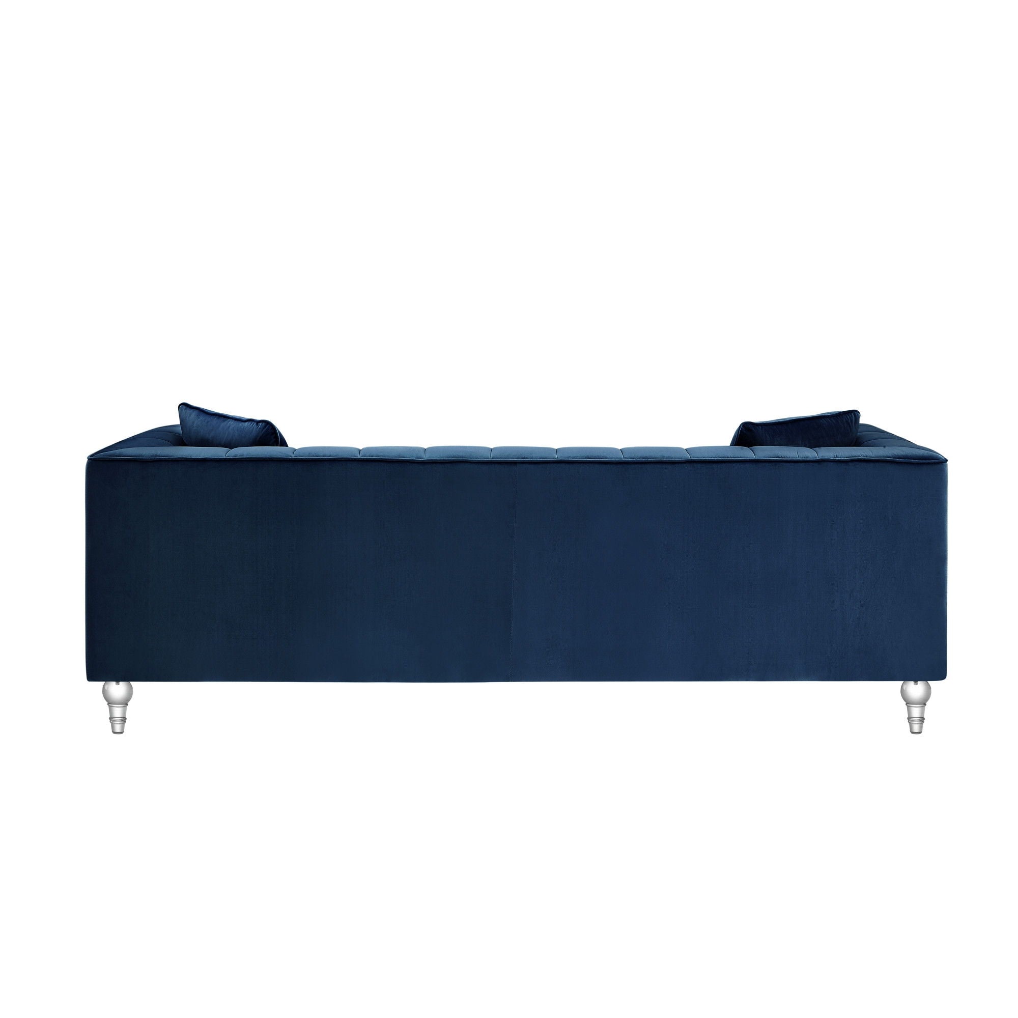 Velvet Sofa And Toss Pillows With Clear Legs - Navy Blue