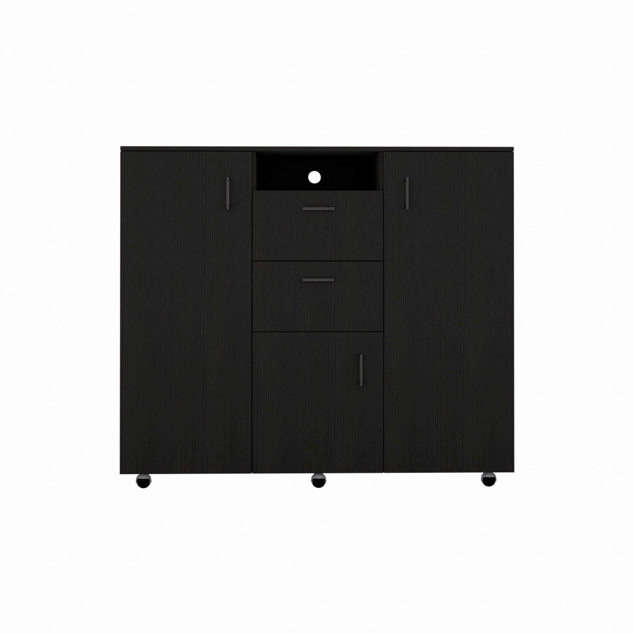 Three Door Closet With Two Drawers - Black