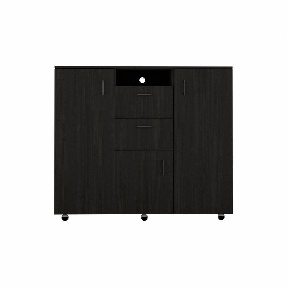 Three Door Closet With Two Drawers - Black