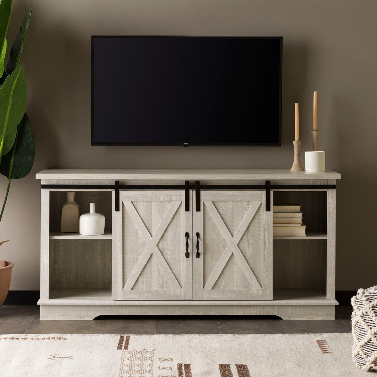 Farmhouse Sliding X Barn Door TV Stand by Walker Edison | Bel Furniture