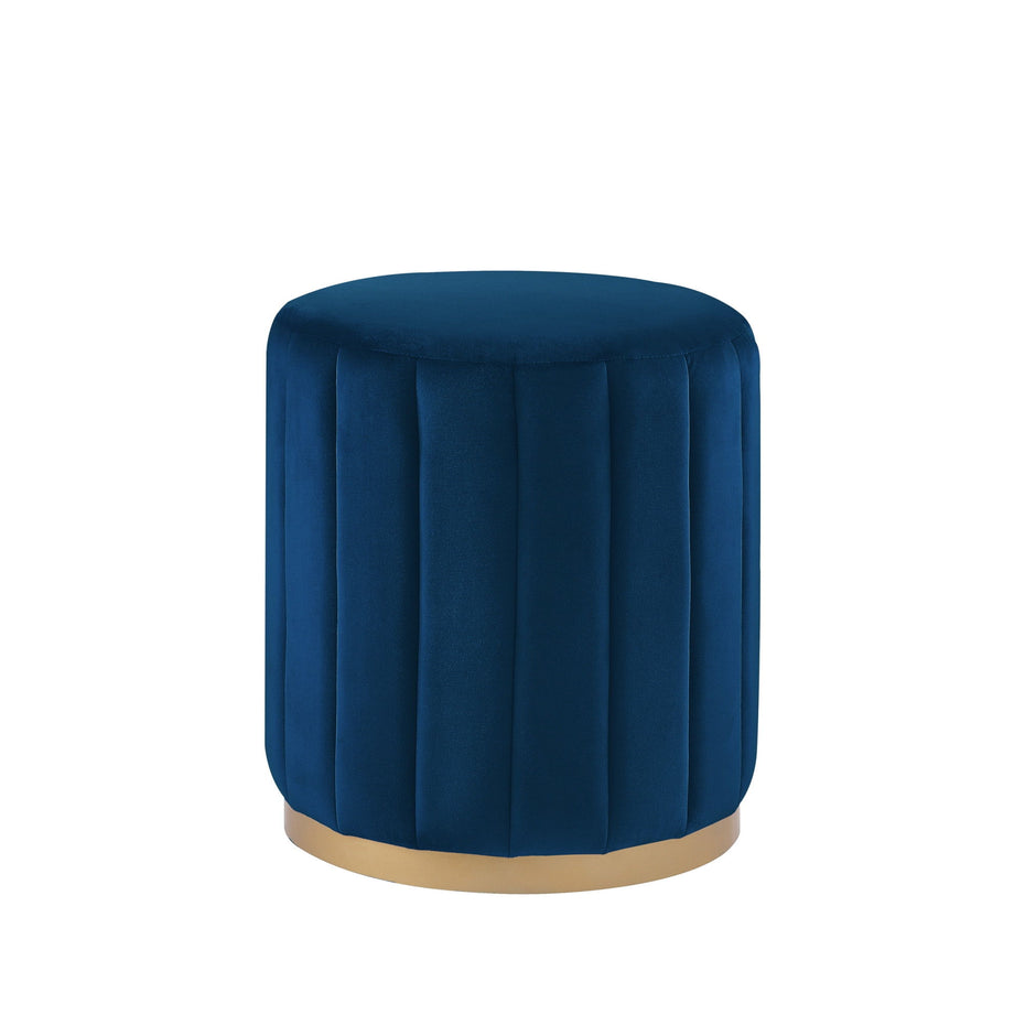 Velvet Round Ottoman - Navy Blue / Gold