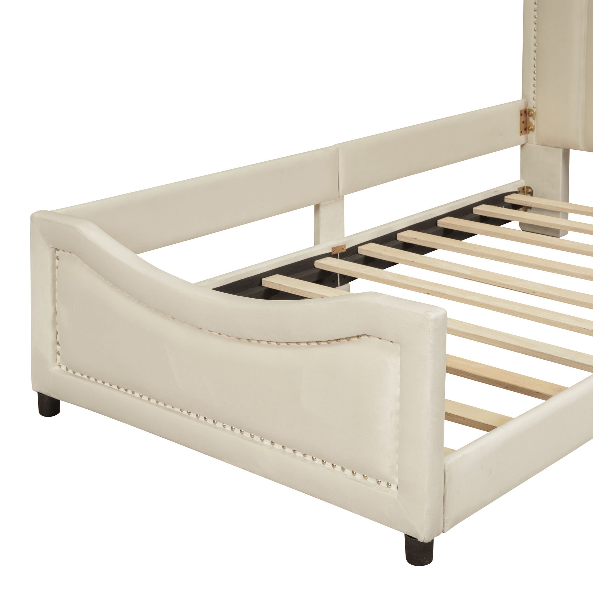 Upholstered Daybed With Classic Stripe Shaped Headboard