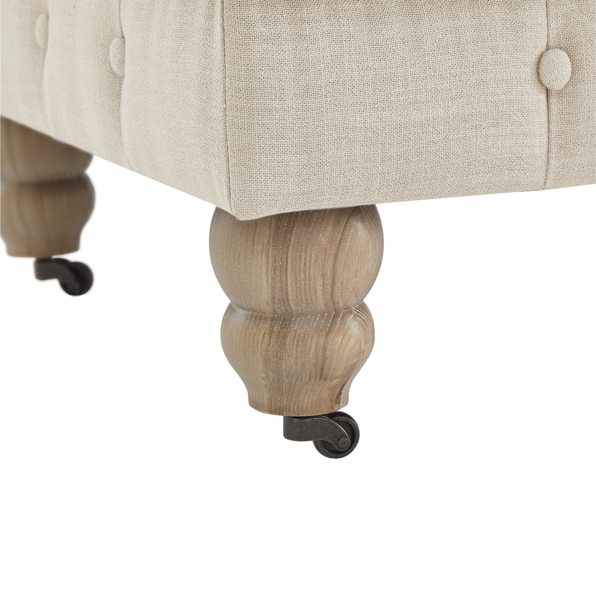 Linen And Wood Brown Rolling Tufted Cocktail Ottoman - Beige