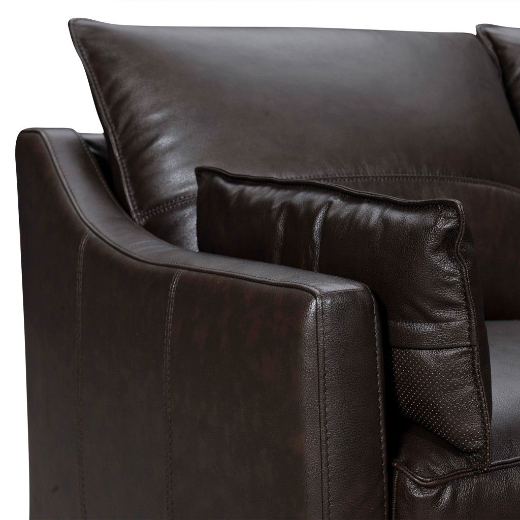 Leather Sofa And Toss Pillows With Brown Legs - Dark Brown