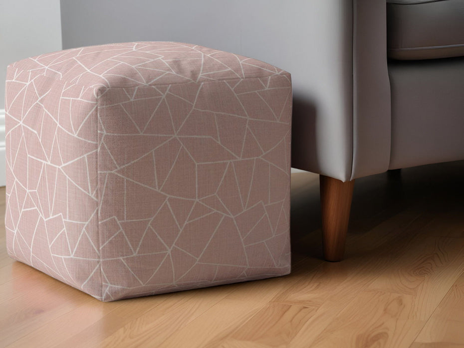 Canvas Geometric Pouf Ottoman - Pink