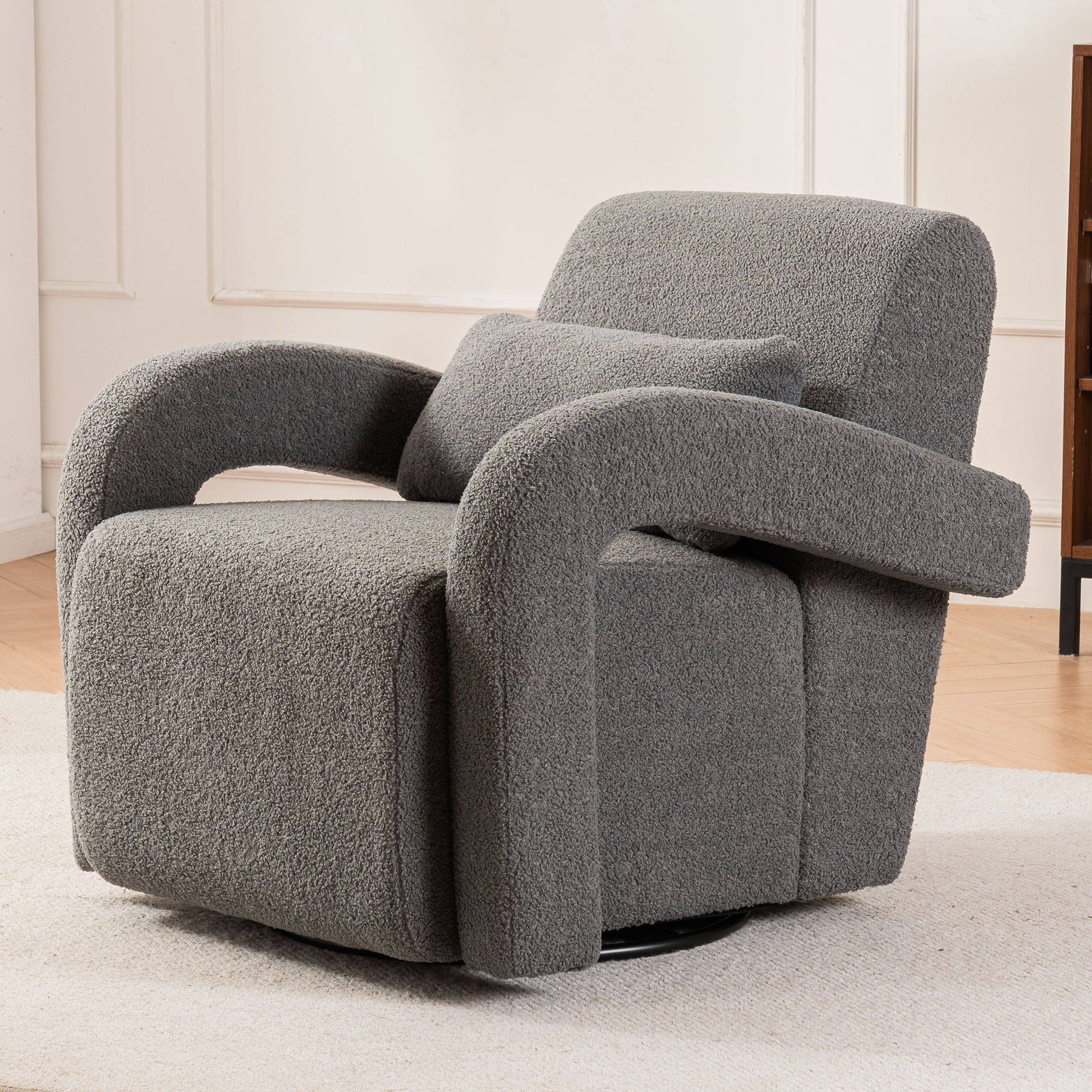 Cozy Teddy Fabric Armchair, Modern Sturdy Lounge Chair With Curved Arms And Thick Cushioning For Plush Comfort