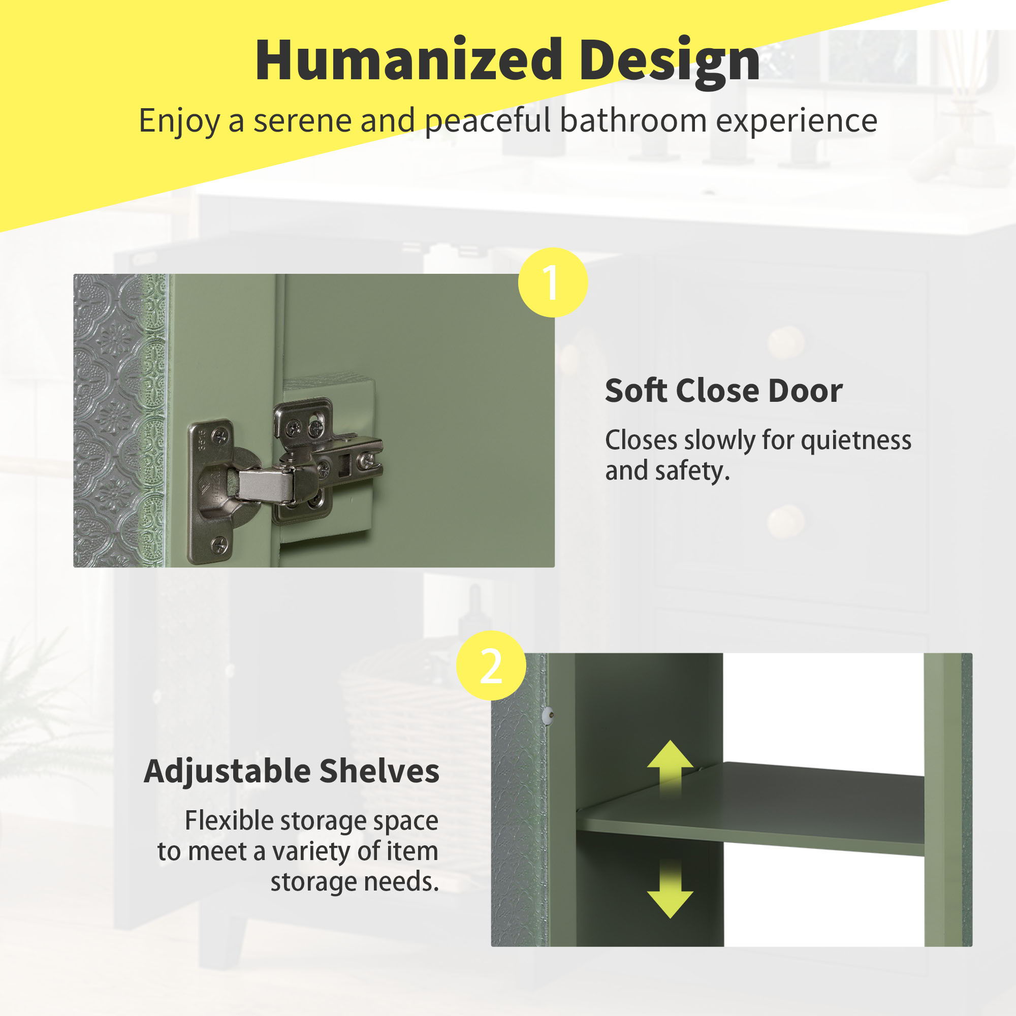 Bathroom Vanity With Two Soft Close Doors, Adjustable Shelves And Three Drawers